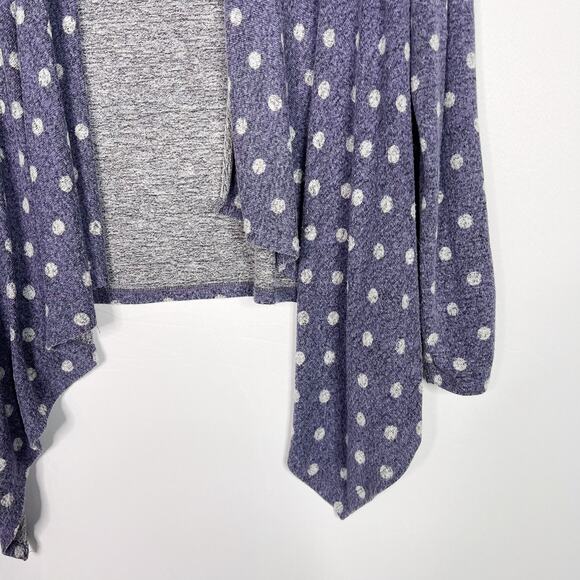 Bobeau LP Polka Dot Waterfall Drape Cardigan Sweater Blue White Brushed Fabric - Picture 3 of 7